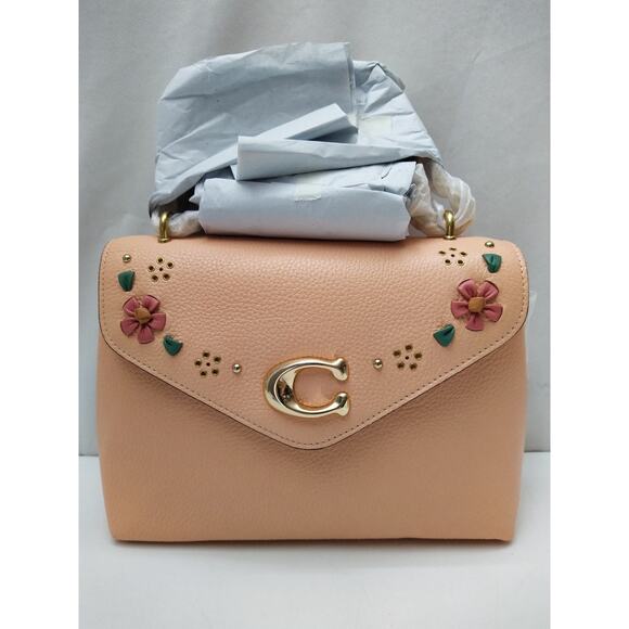 Coach Tammie Floral Whipstitch Faded Blush Pink Leather Crossbody 